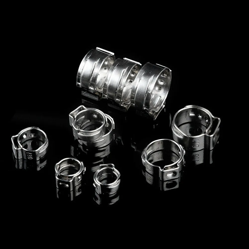 

“High Quality 100PCS Stainless Steel Ear Pinch Rings Hose Clamp Set Smooth Inner Band for Uniform Compression”