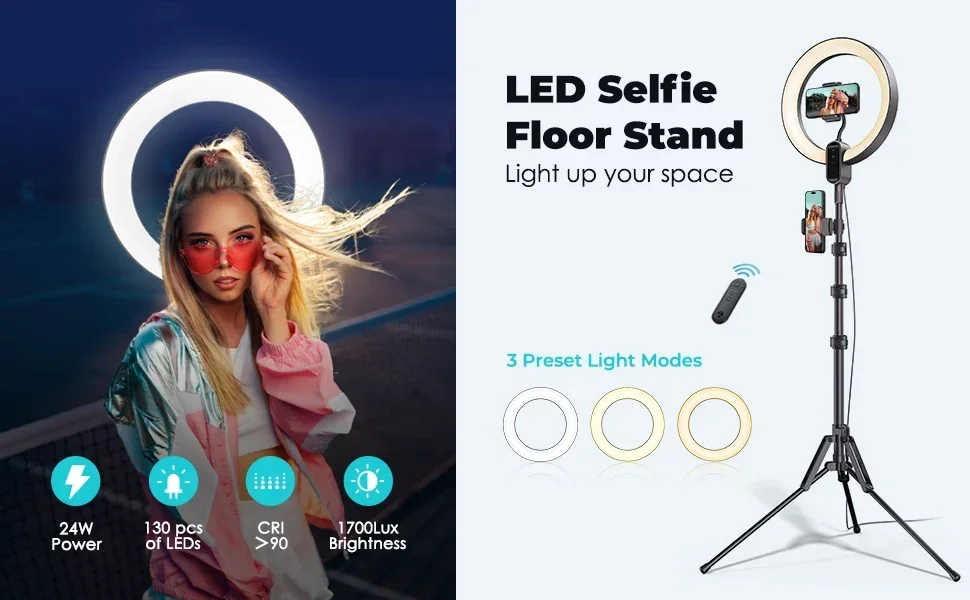 حار مبيعات بلوتوث التحكم Led Selfie مصباح مصمم على شكل حلقة مع حامل ثلاثي القوائم قابل للتعديل معدات البث المباشر الطابق الخفيفة ل #4