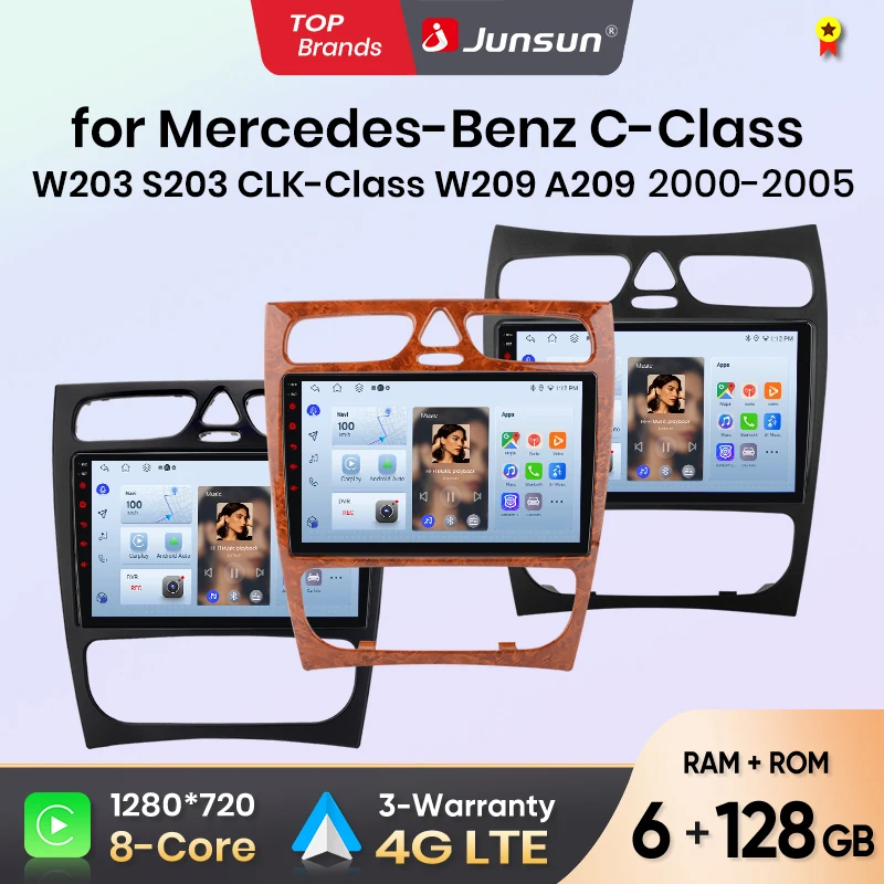 Junsun Android sans fil CarPlay Auto autoradio pour Mercedes Benz classe C CLK classe S203 W203 W209 A209 2000-2005 DSP SWC RDS GPS