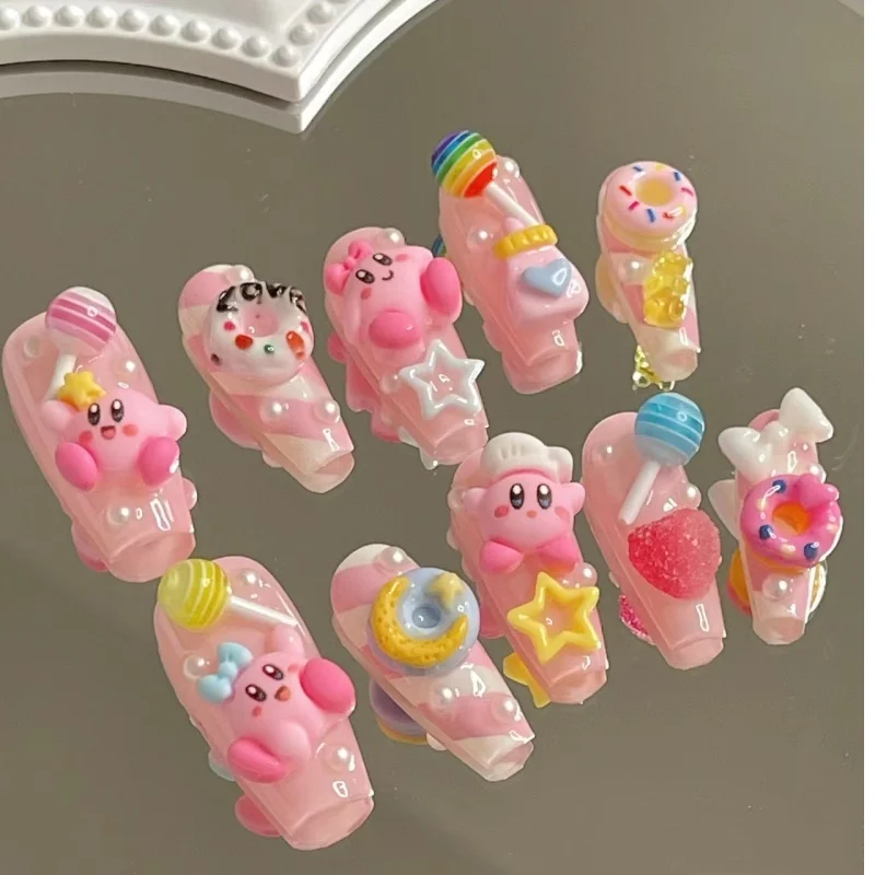 Cartoon Diy Candy Kirby Hello Kitty Anime Y2K Saturn Press On Nails Long Tips Nails Design Manicure Girls Gift