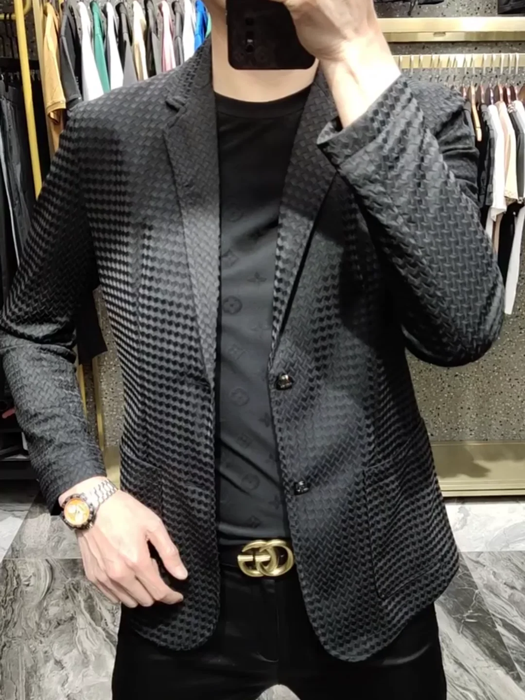 

Мужская повседневная куртка Sli: комфортный европейский стиль, модный дизайн весна-лето, с пуговицами, длинными рукавами, приталенный крой, верхняя часть костюма