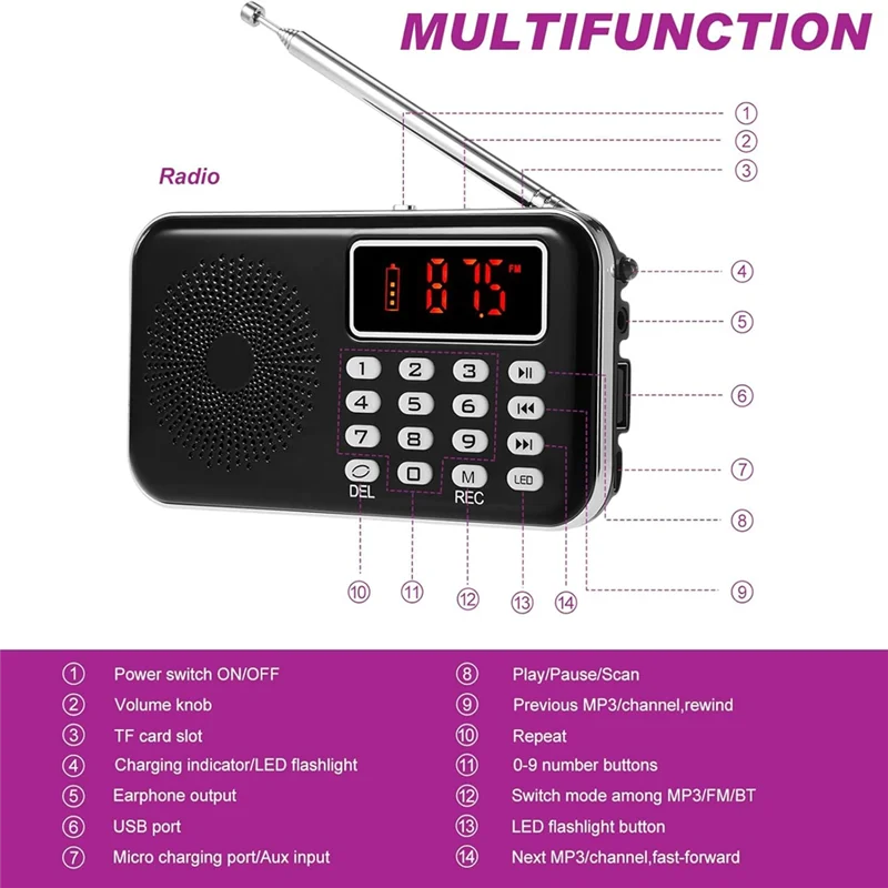 راديو FM B50B-1، 4 كرات قطط مضاءة (مع بطارية)، 1 مصباح يدوي للأشعة فوق البنفسجية أسود - 6 قطع لمجموعة معدات البحث الخارجية #2