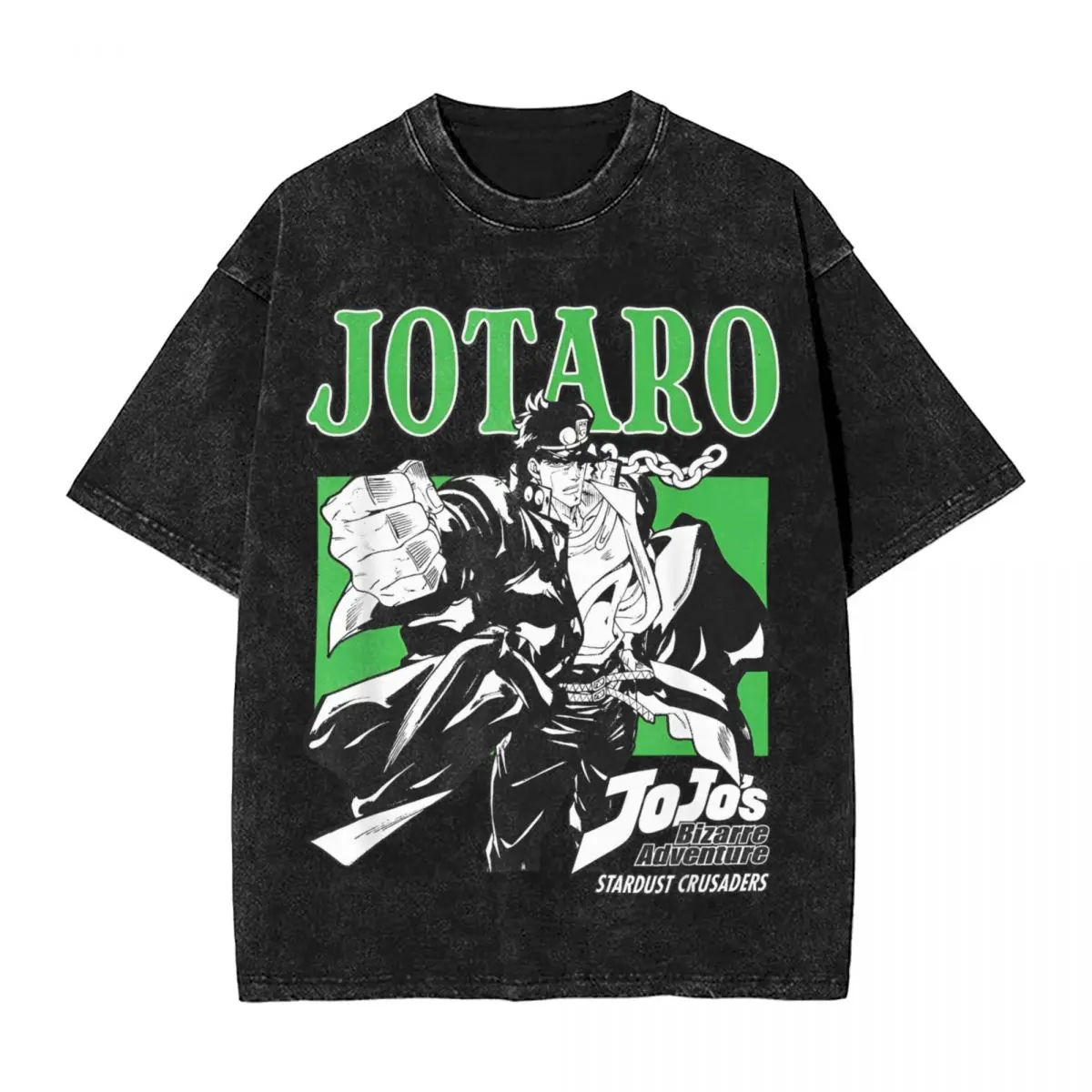 Camisetas lavadas de Anime japonés Stardust Crusaders Jotaro Pose, JOJOs Bizarre Adventure, gráfico de High Street