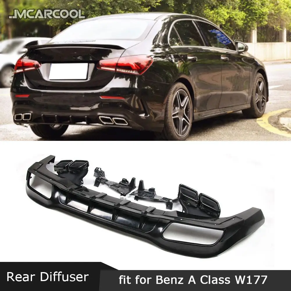 

Rear Lip Diffuser For Mercedes Benz A Class W177 A35 2019 2020 PP Fins Skid Plate Stainless Steel Exhaust Tip Car Accessories