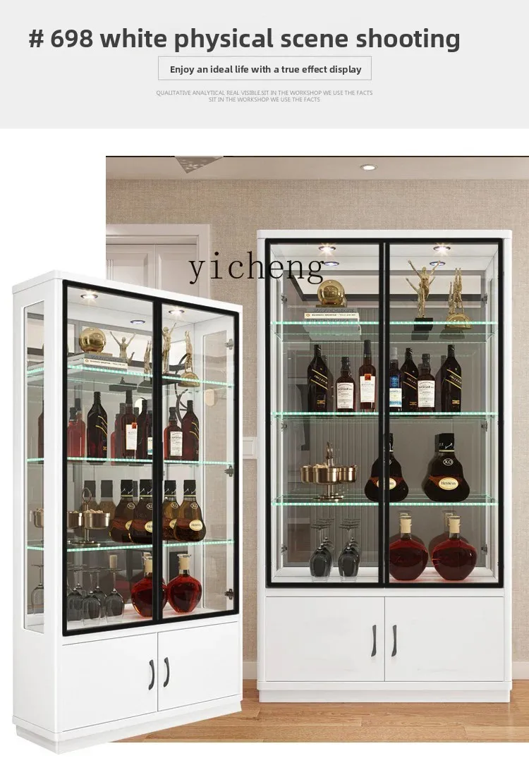 

ZZ glass display cabinet against the wall Modern simple household storage with lock wine cabinet White paint decoration