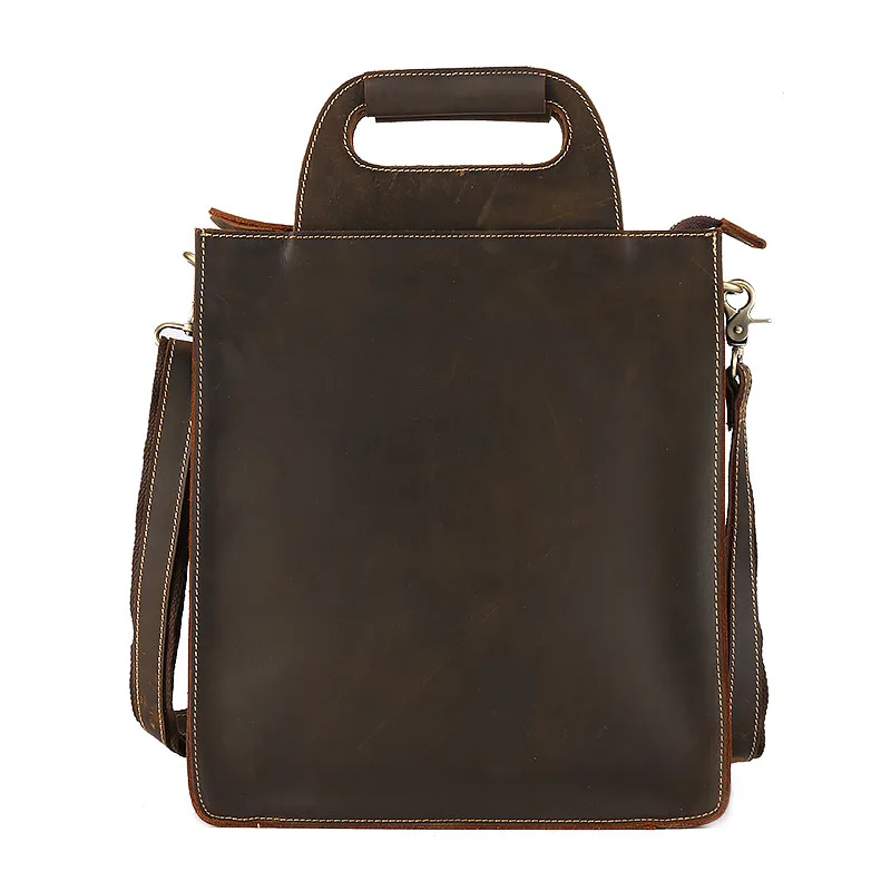 YH3049 Men's Bag, Genuine Leather Shoulder Bag, Vertical Square Retro Simple Top Layer Cowhide Carrying Bag