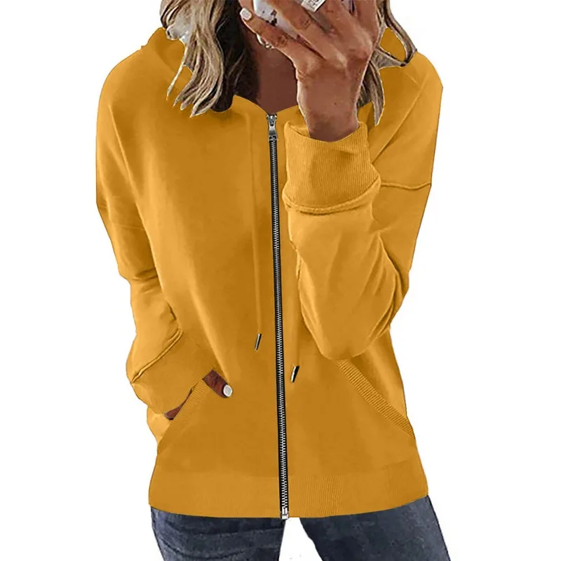 Women's Spring Autumn Fashion Casual Solid Long Sleeve Hooded Elegant Commuter Lady Top Zipper All Match Coat Y2K Female Clothes