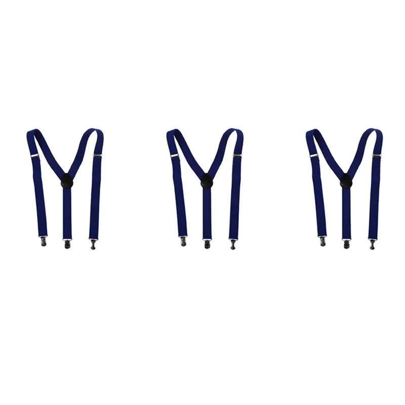 

ABRT-3X Adult Adjustable Metal Clamp Elastic Suspenders Braces Dark Blue