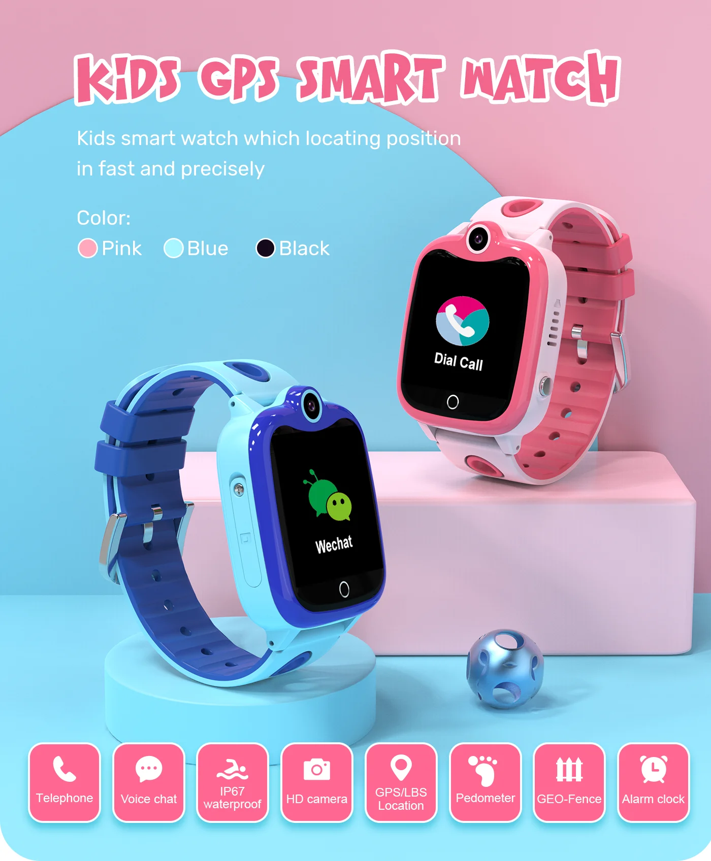 

Kids Smart Watch For Children GPS Positioning Sim Card SOS Phone Call Big Battery Waterproof Footprint Track HD Camera Clock