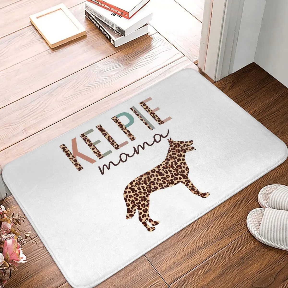 Kelpies Dog Mama With Leopard Print Doormat Kitchen Entrance Home Floor Mat Non-slip Carpet Rug for Bedroom Footpad Mats