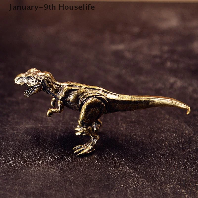 Jurassic Tyrannosaurus Dinosaur Solid Brass Small Ornament Animal Statue Simulated Tyrannosaurus Rex Figurines Handcrafts Gifts