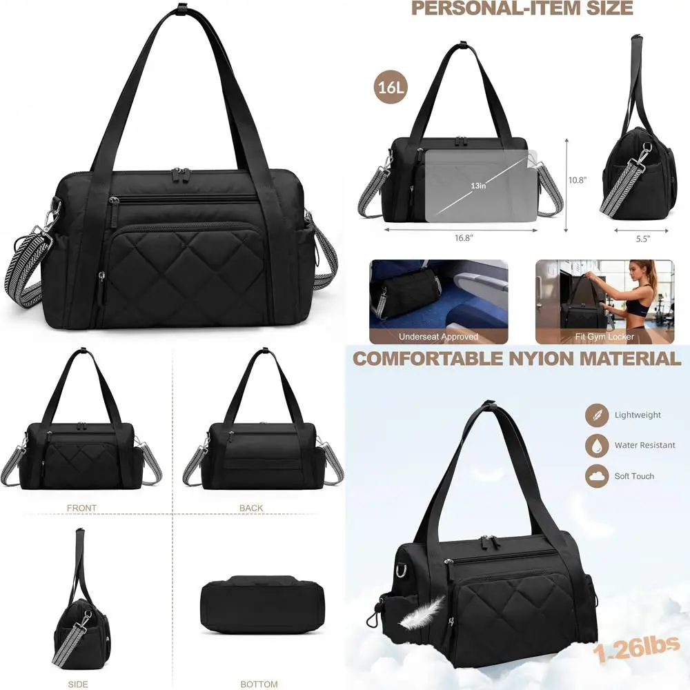 

Легкая черная сумка-дафл для женщин: идеальна для путешествий, спортзала, тренировок и танцев, с отделением для влажных вещей