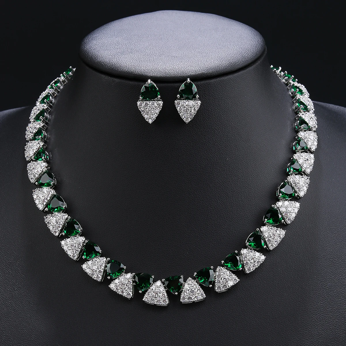Elegant Multi Color Love Heart Cubic Zirconia Necklace Set  Wedding Bridal Necklace Earrings Costume Jewelry Set CN11332