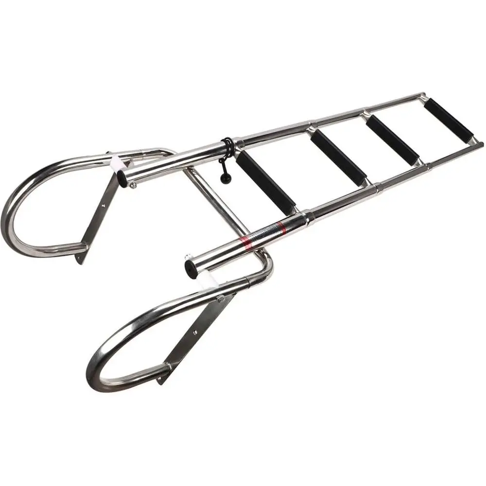 Telescoping Rear Entry Inboard Ladder, Heavy Duty Custom Swim Deck Ladder with Wider Pedal and Handrails (4 Steps)