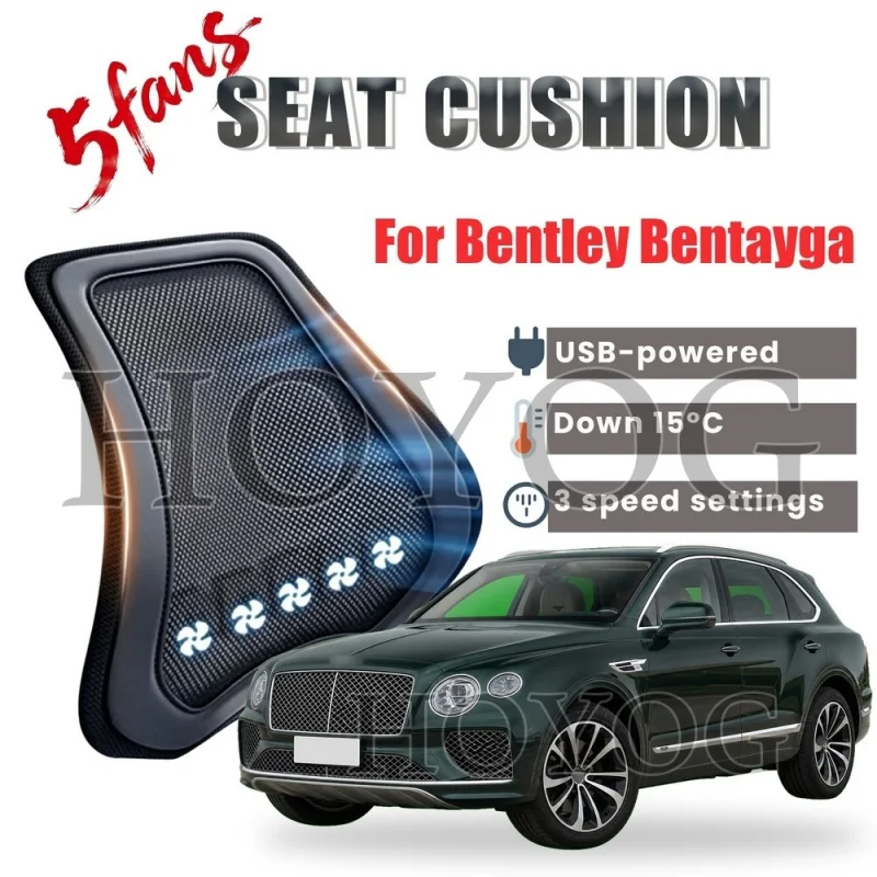 For Bentley Bentayga Car Seat Cooling Lumbar Support Cushion Back Support Pillow USB Fan 3 Speed Airflow Breathable Ice Silk