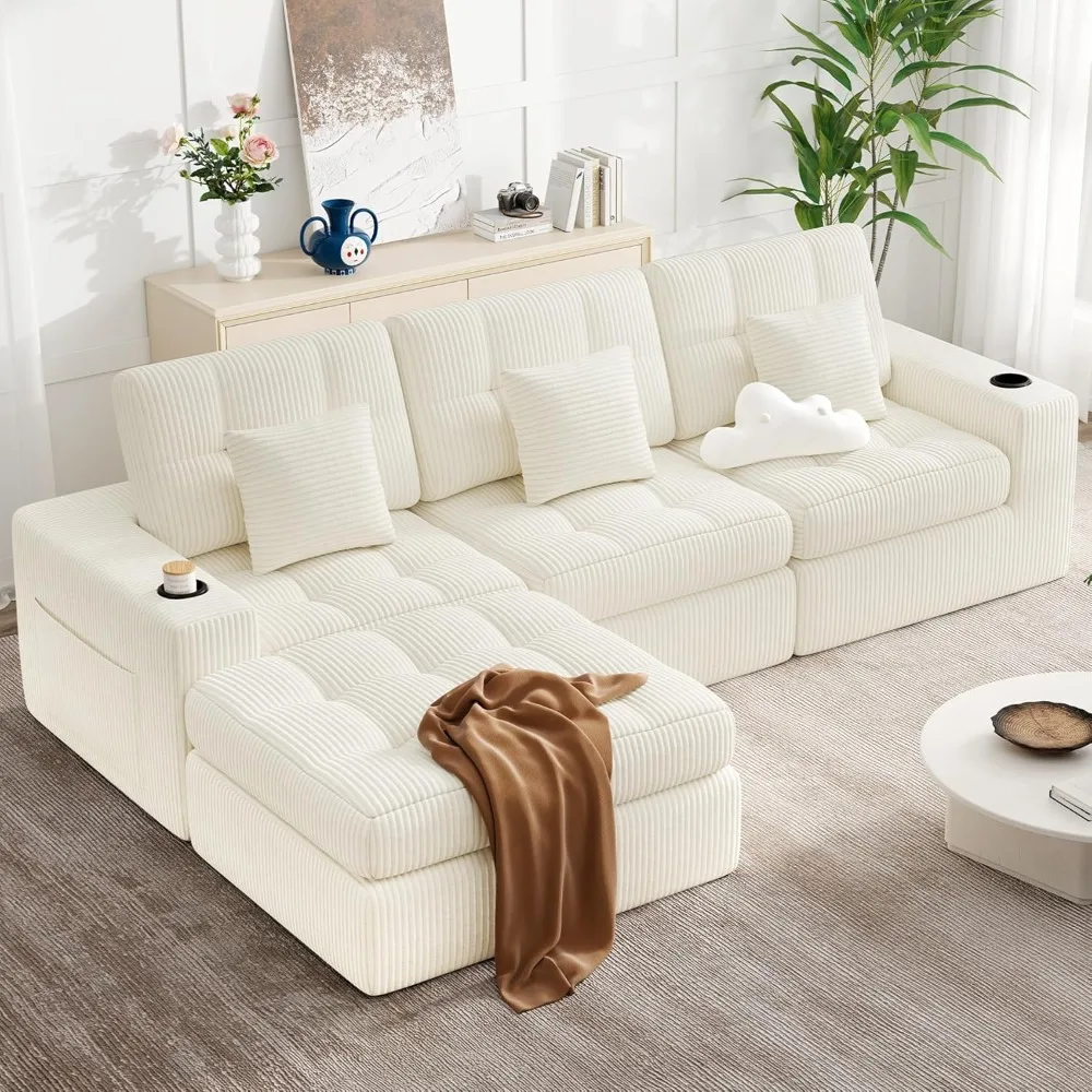 

112" L Shaped Cloud Boneless Couch,Modern Modular Sectional Sofa with Layered Cushion, No Assembly Convertible, Customized
