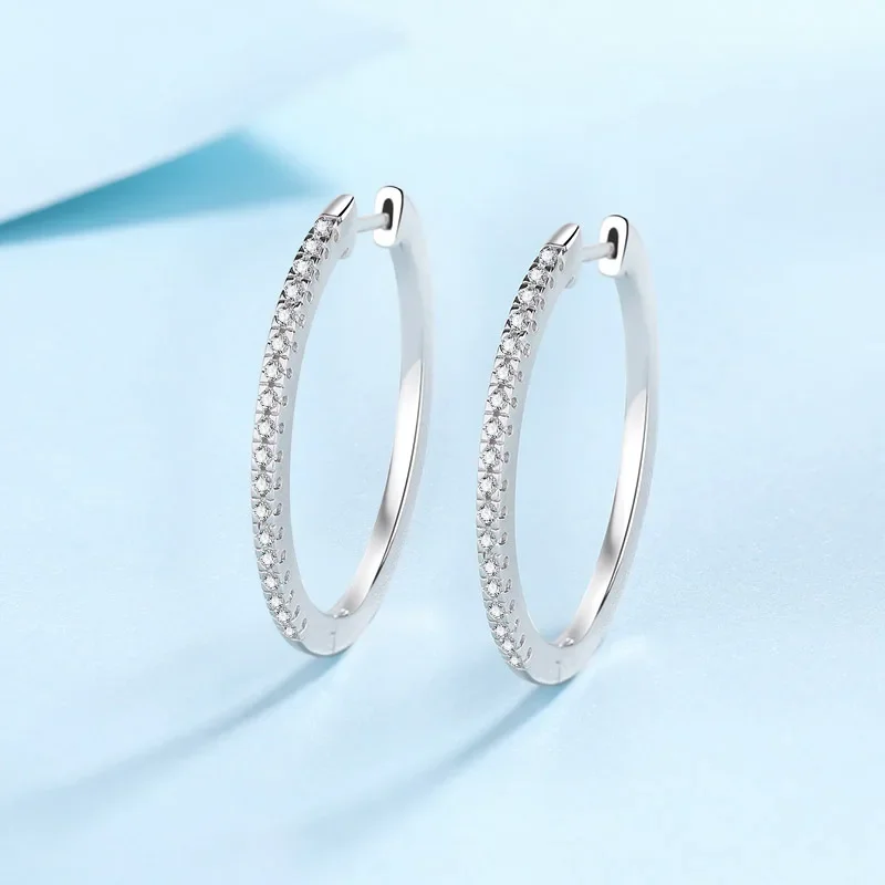 White Gold Full Moissanite Hoop Earrings for Women, Sparkling 0.54 Carat Diamond Earring Daily Style To Family Gift Fine Jewelry