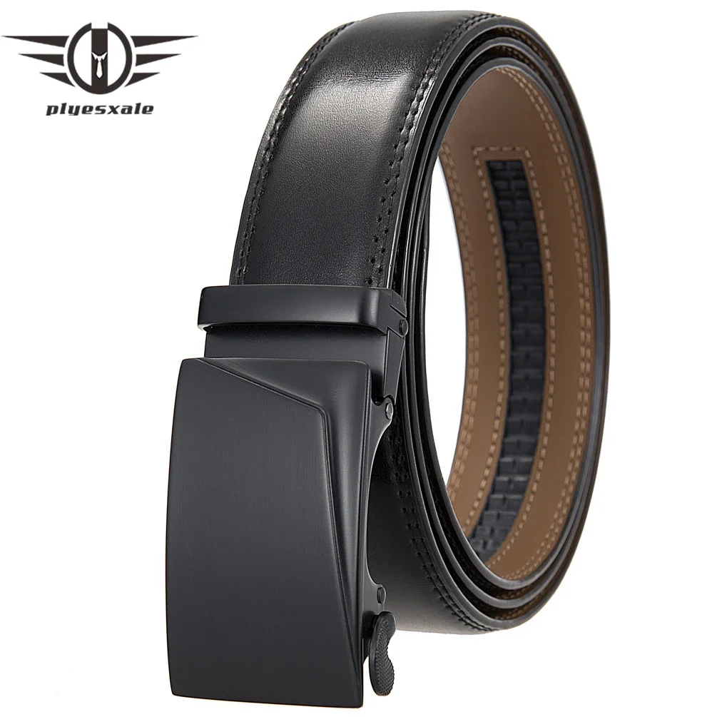 

Plyesxale Brand Fashion Automatic Buckle Belts For Men 3.5cm Width Luxury Business Designer Black Cowskin Leather Belt Men B1223