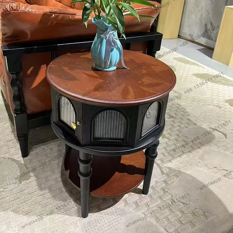 French retro living room solid wood black round edge few against the wall sofa locker
