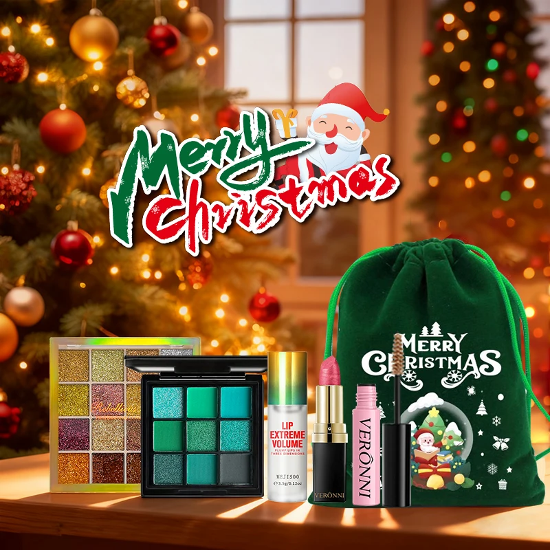 6個のクリスマスメイクアップセット、アイシャドウパレット、リップオイル、口紅、アイブロウマスカラ、メイクアップツールセットボックス、女性へのギフト