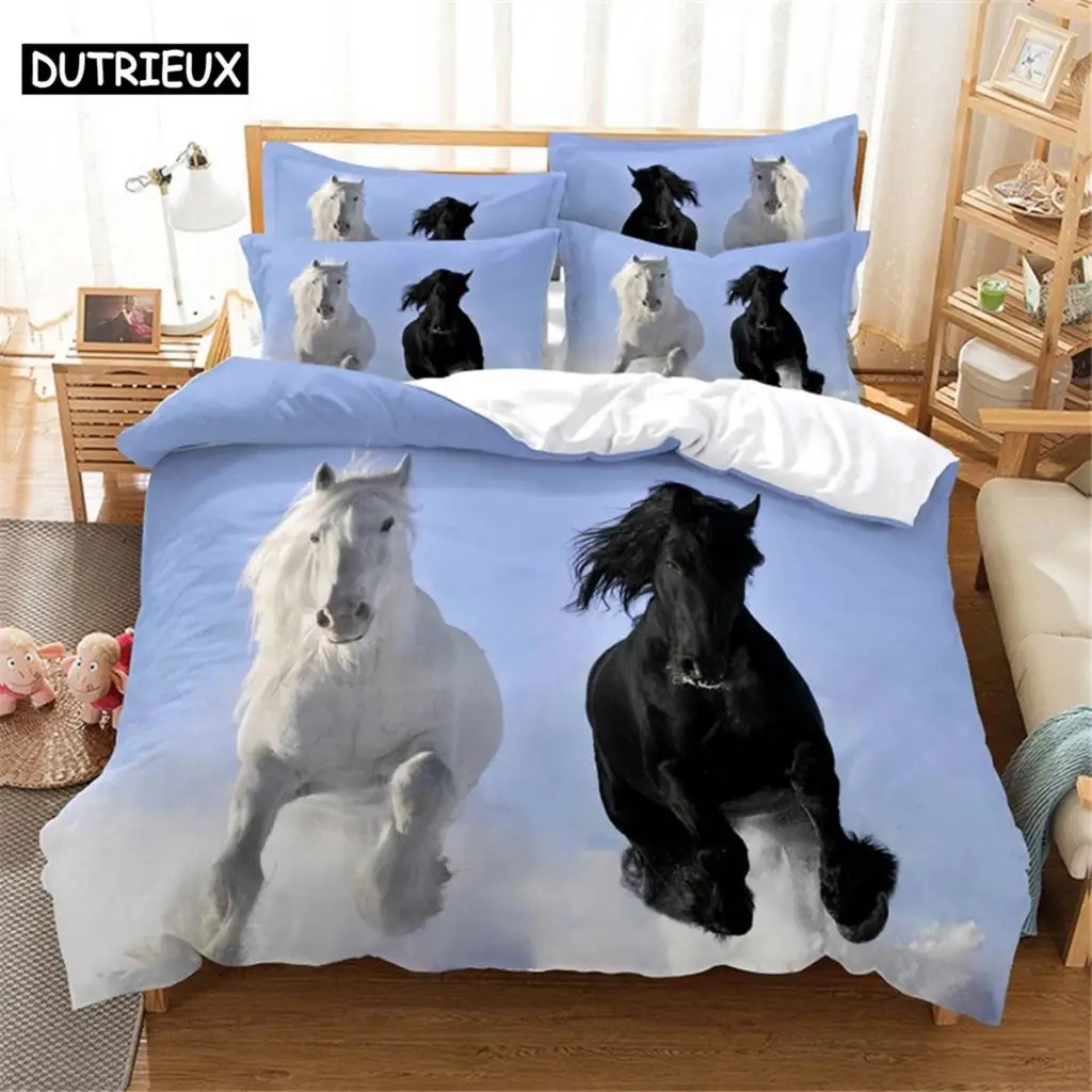

3D Printed Queen Size Horse Themed Duvet Cover Set, Bedding Set