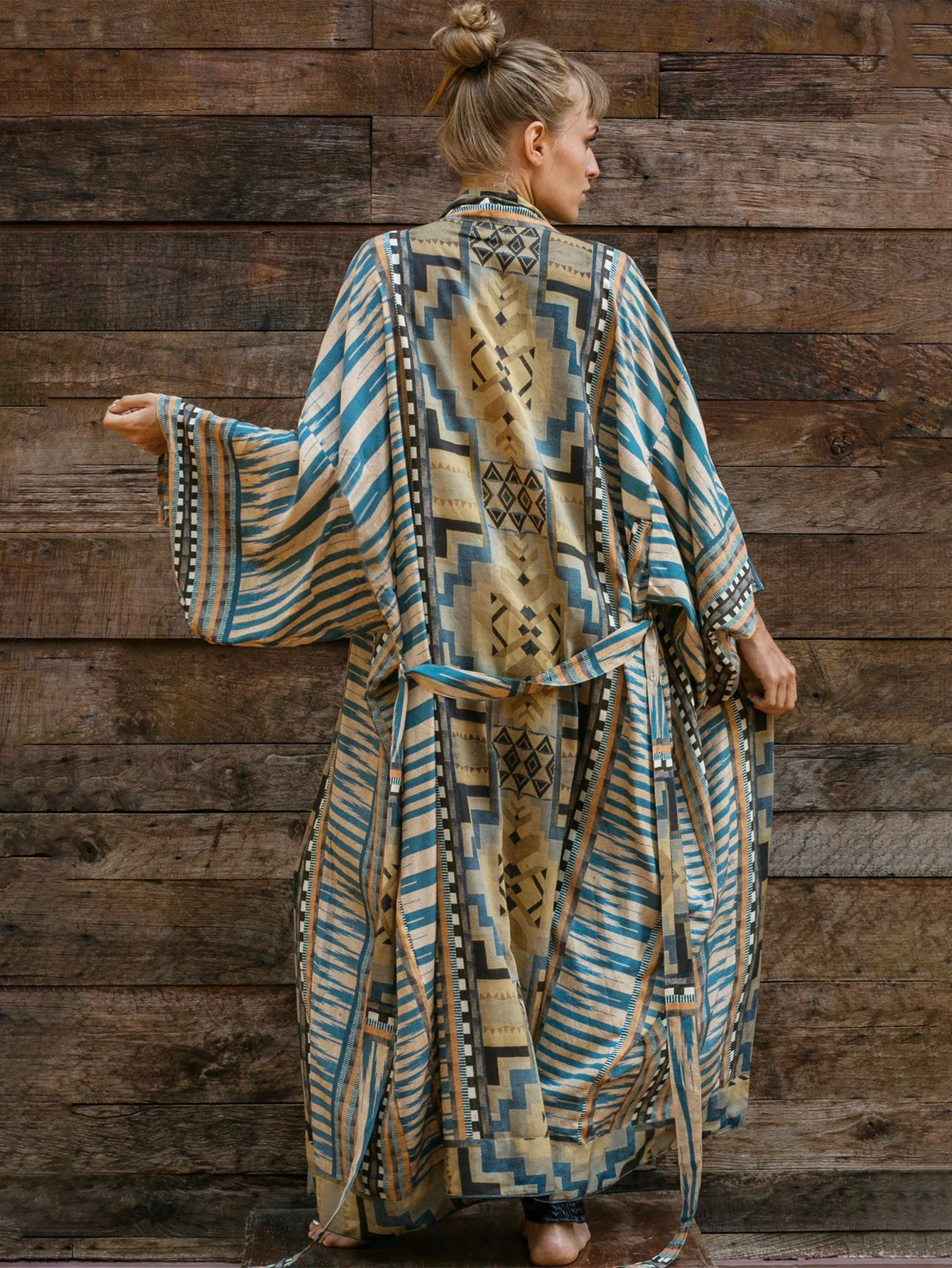 Summer Loose Bamboo Rayon Breathable Beach Kimono Open Cardigan Retro Sun Protection Clothing Long Sve Plant Floral Print