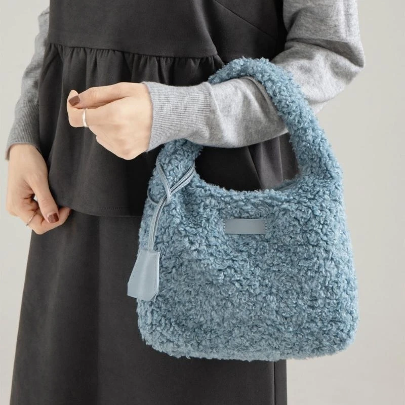 Lightweight Plush Top Handle Bag Wear Resistant Commuters Handbag Practical Daily Essential Bag for Women and Girls