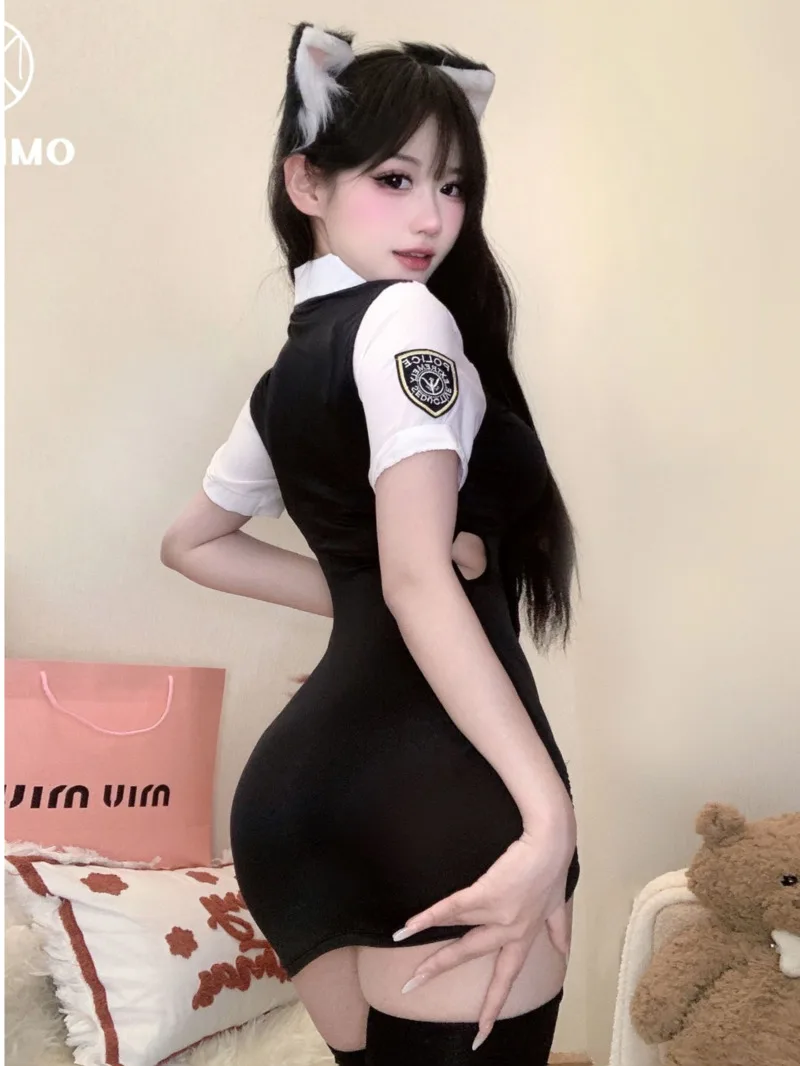 Lingerie Pure Desires OL Dress Elegant Short Sleeved Standing Collar Wrap Buttocks Slim Appear Thin Spicy Girl Outfit BZ81