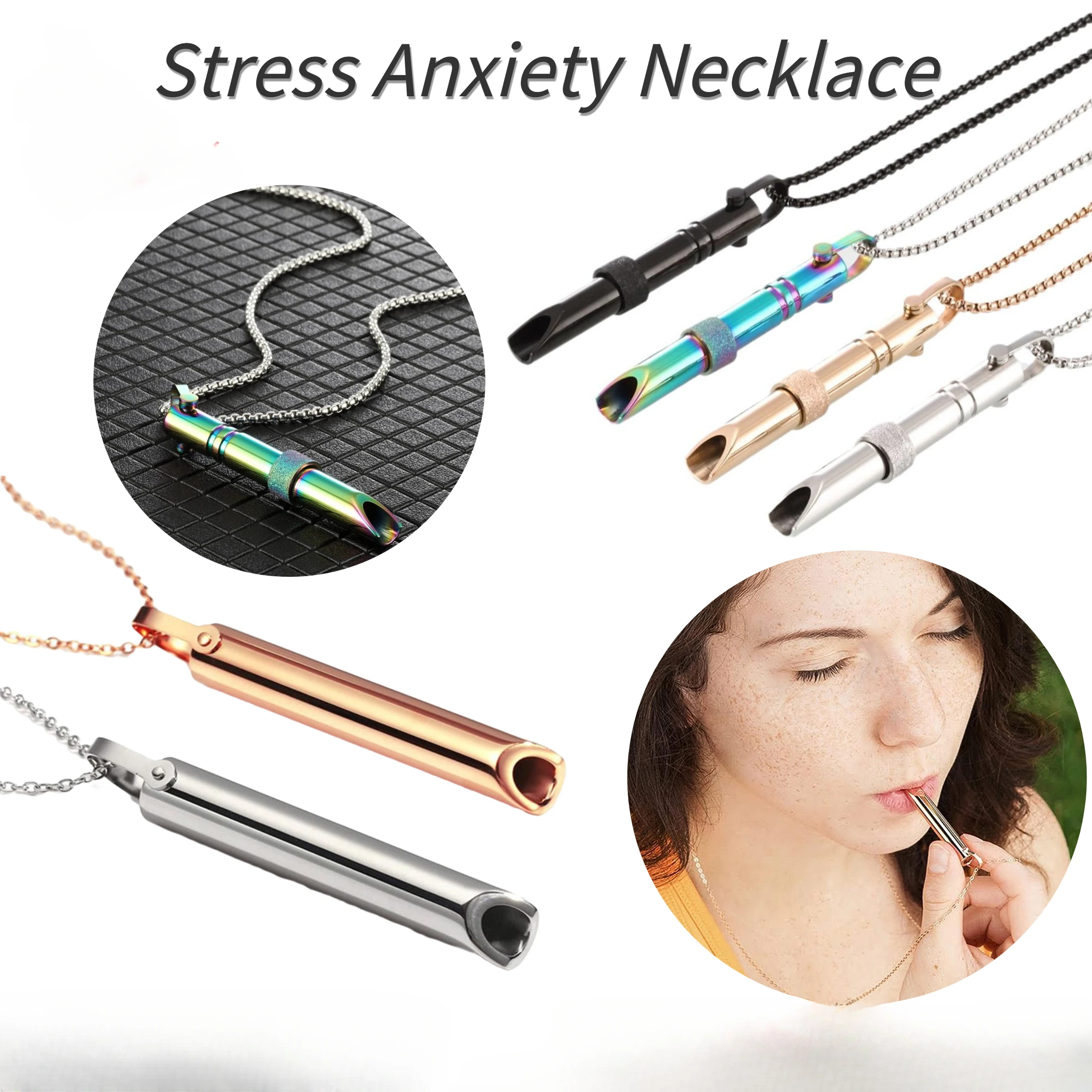 Stress Anxiety Relief Necklace Mindfulness Breathing Tool Natural Calming Chain Breathlace for Relaxation