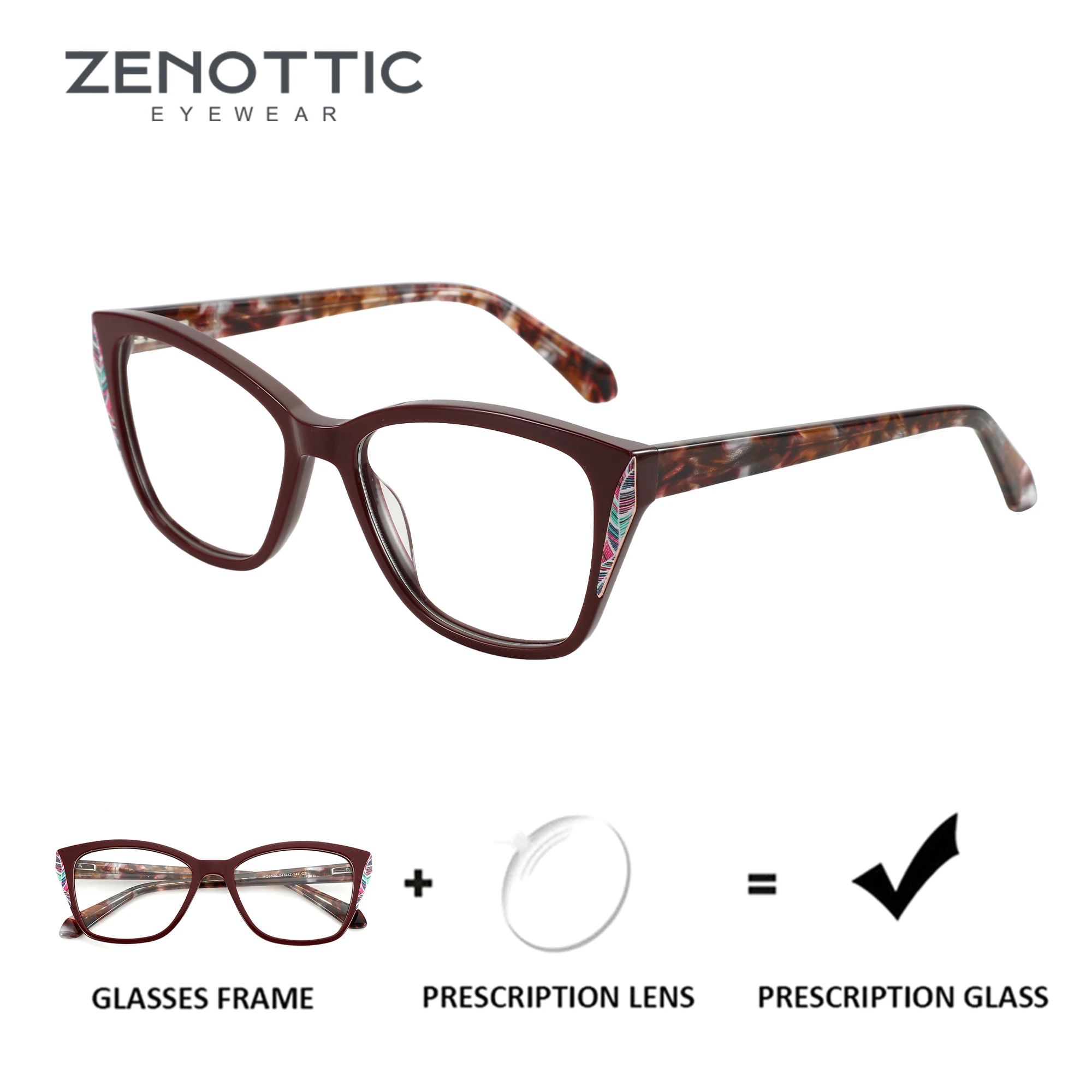 ZENOTTIC Retro Flower Color Square Prescription Glasses Butterfly Myopia Eyewear Handmade Acetate Optical Eyeglasses for Women