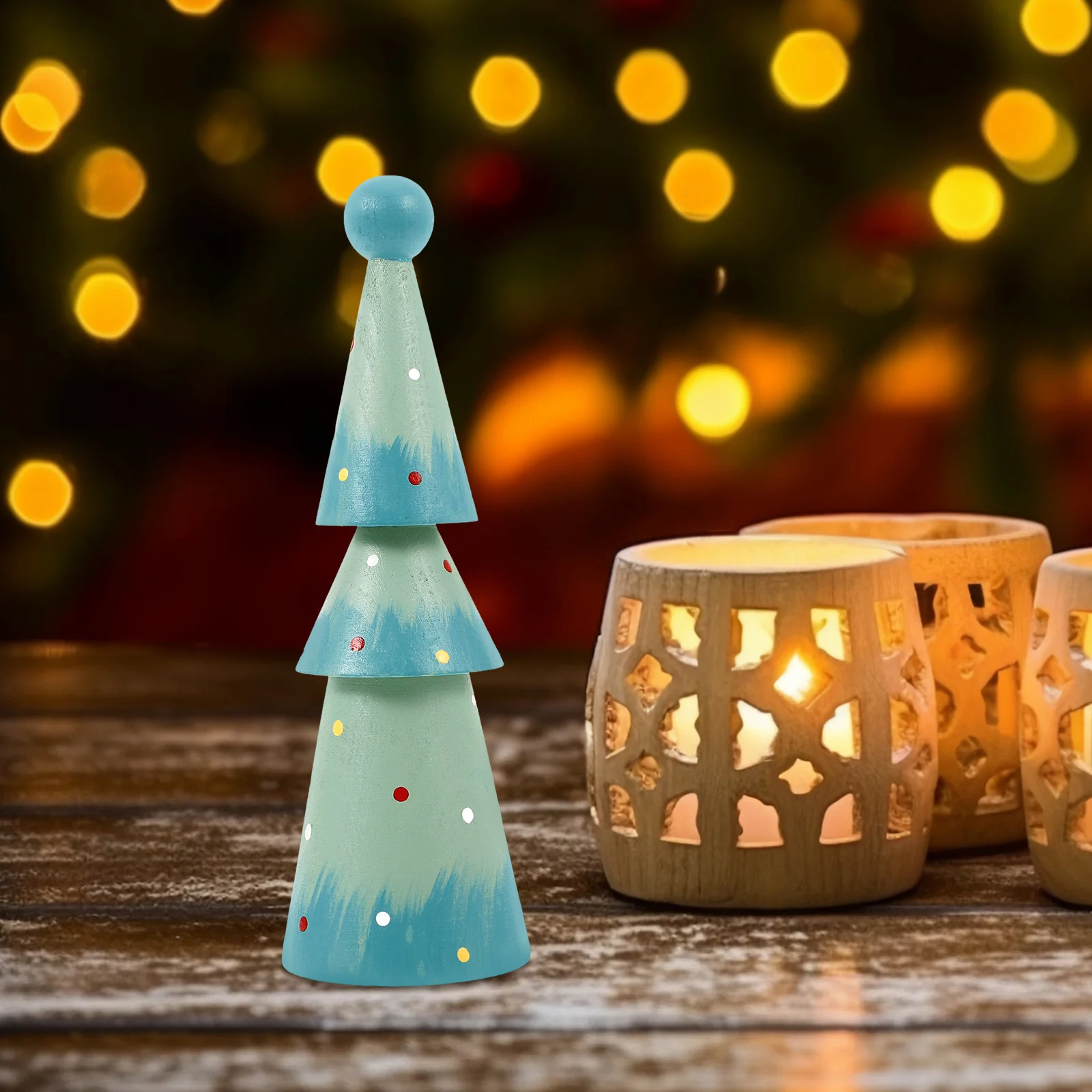 

Wood Christmas Tree Small Desktop Ornament Xmas Tabletop Tree Decoration for Living Room Study Holiday Party Decor