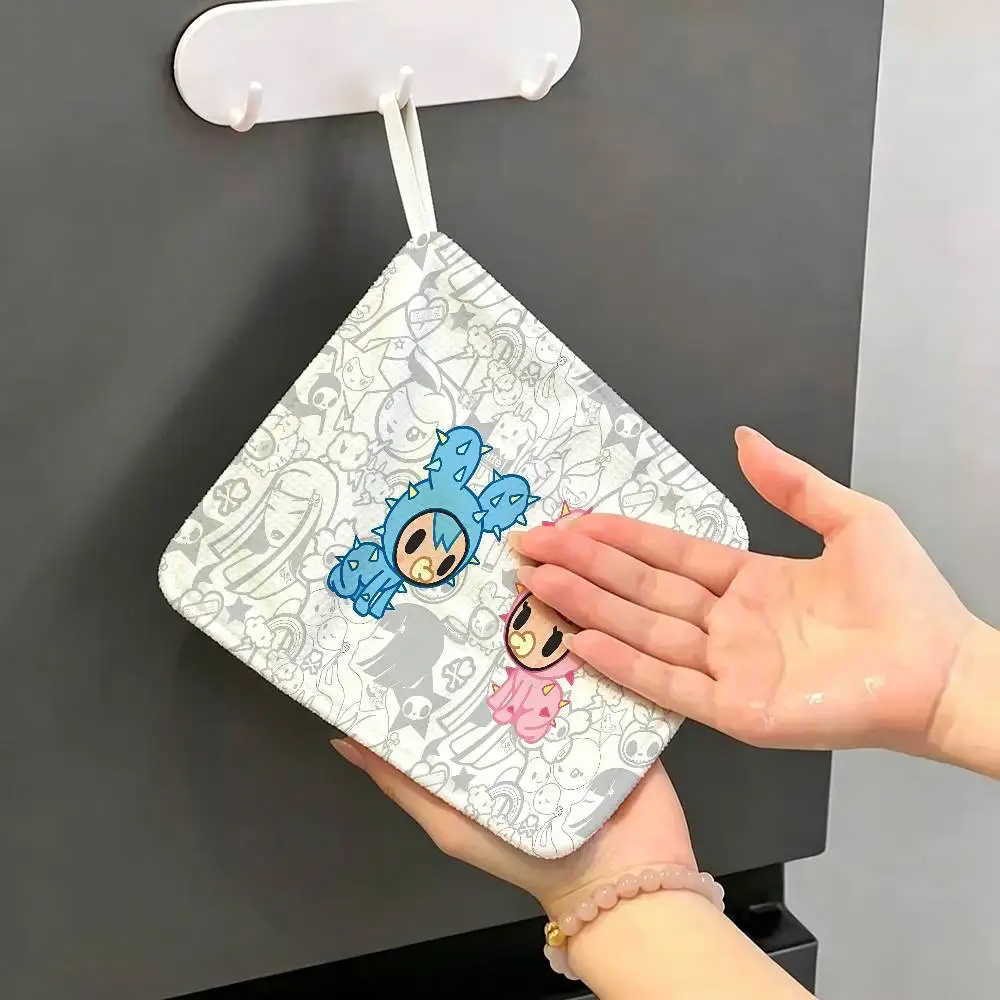 Japan Cute T-TokidokiS Polyester Cotton Hand Wiping Towel with Hanging Loop, Lightweight for Home and Commercial Use