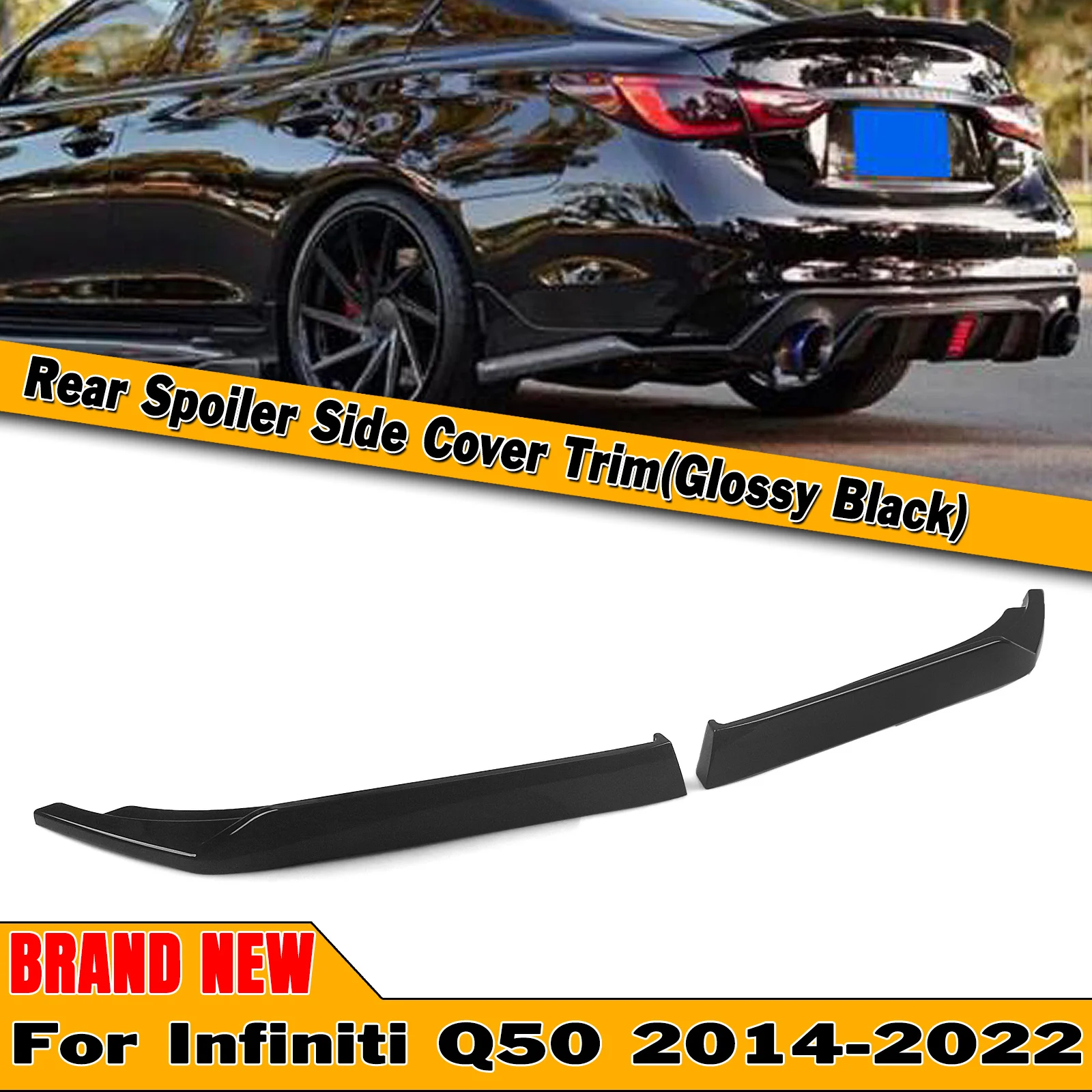 

For Infiniti Q50 2014-2023 Rear Bumper Side Splitter Cover Glossy Black/Carbon Fiber Look Car Boot Molding Corner Spoiler Trim