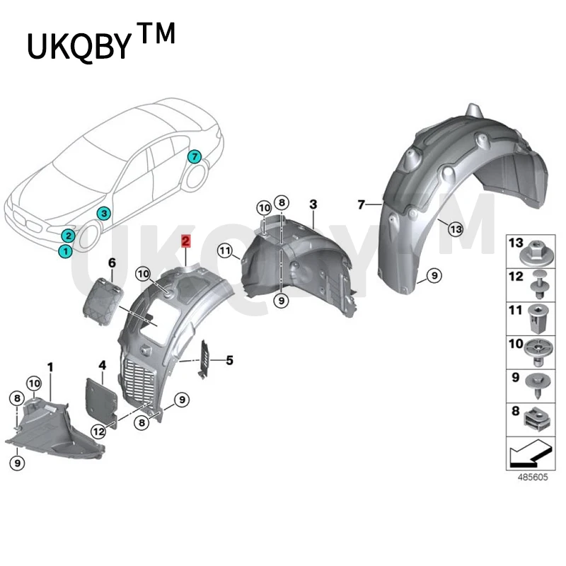 Car Wheel cover bushing 2018-b mwG30 520d B47 530dX 540i B58 530e B48X Fender lining Wheel cover lining Wheel hub mudguard