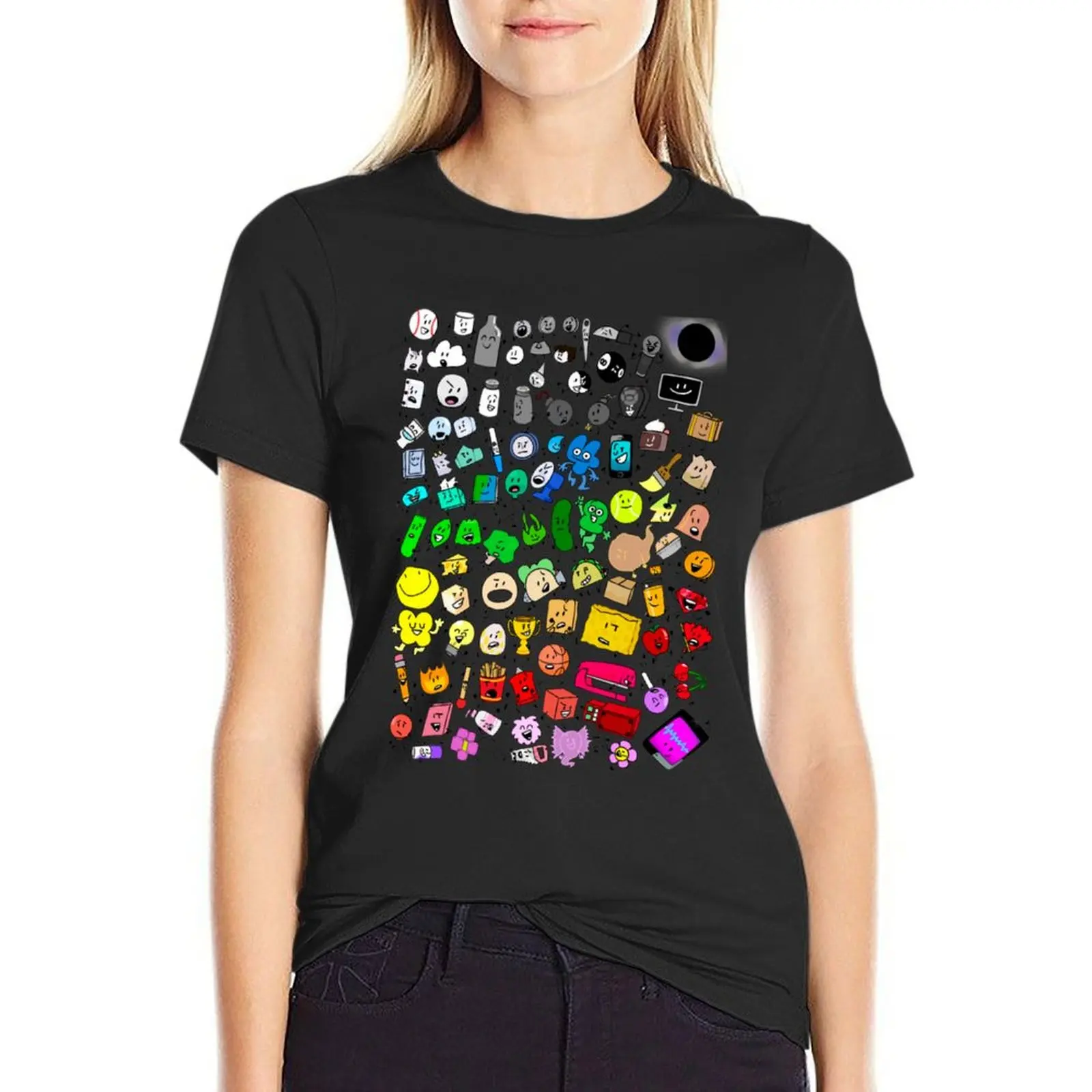 Classic BFDI Inanimate Insanity All Characters (Transparent) T-Shirt korean fashion female tops summer clothes clothes for woman