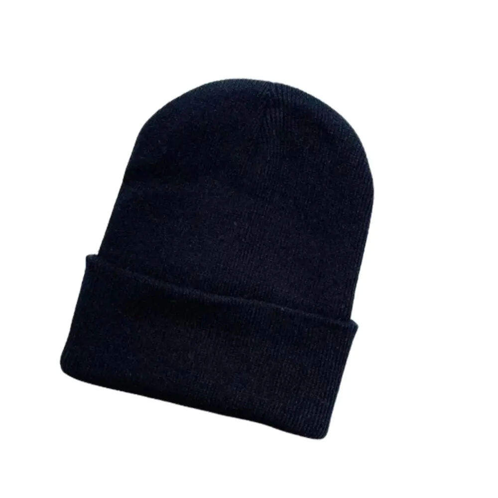 Winter Solid Color Flarless Knitted Hat Male Street Warm Ear Protection Candy Color Woolen Hat Cold Hat Female