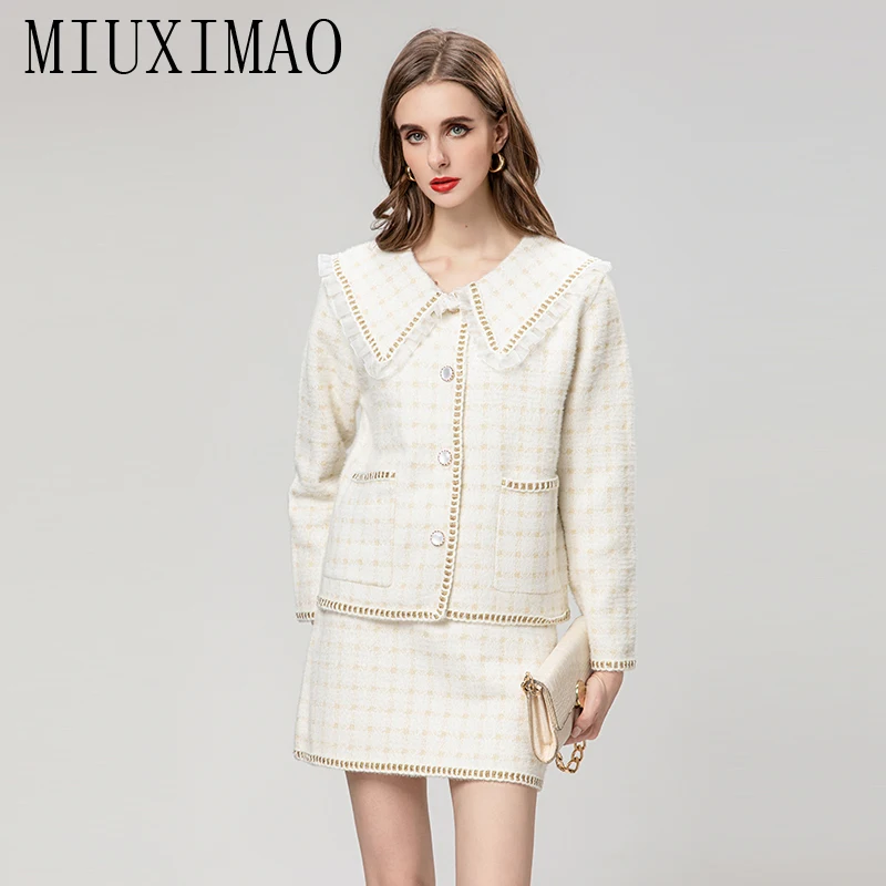 MIUXIMAO 2023 Fall & Winter Sets for Women 2 pieces Single Breasted Worsted Jacket Tops  Mini Dress Fashion Women Dress Sets