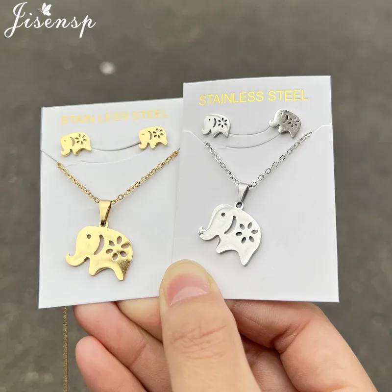 Vintage Stainless Steel Elephant Scarab Charm Necklace Women Cute Koala Tiger Jewelry Set Girls Animal Earring Accessories view 2