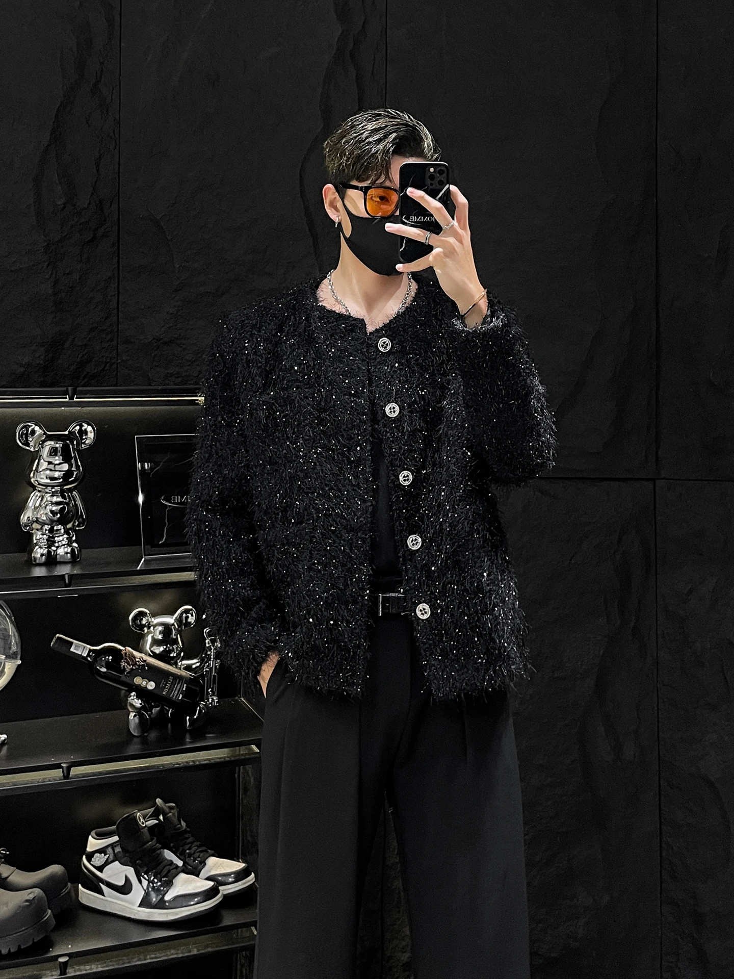 

oulder Padded round Ne Jaet for Men Loose ort Fur Outerwear Bla Tassel Detail No Ironing Required Autumn Youth Faion