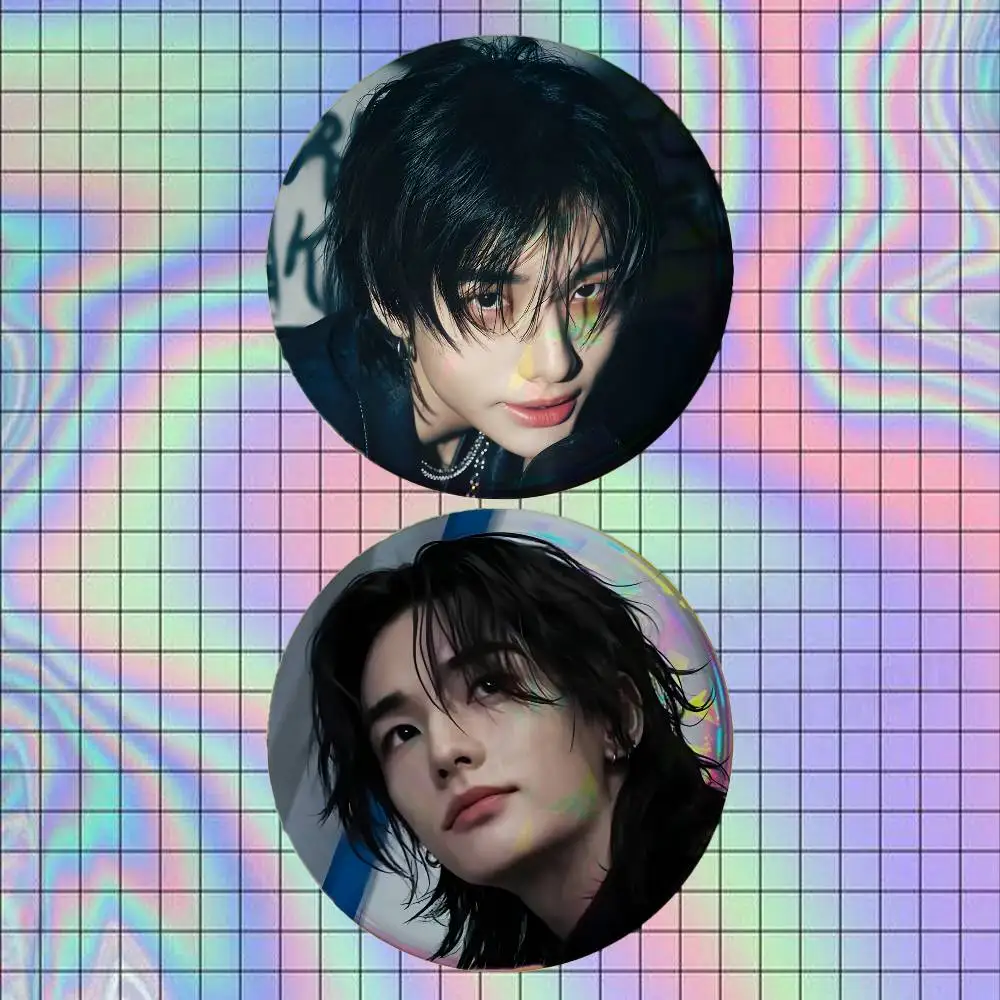 H-Hyunjin Brooches for Backpack Accessories 25,32,44,58,75mm Round Enamel Pins 2-piece set Cartoon Anime Badge