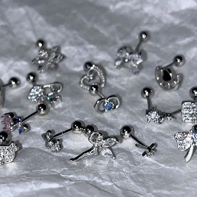 Bow Shaped Cross Star Dangle Earrings Heart Ear Bone Studs Earring Fashion Multi Ear Hole Piercing Ear Rings for Women Jewelry