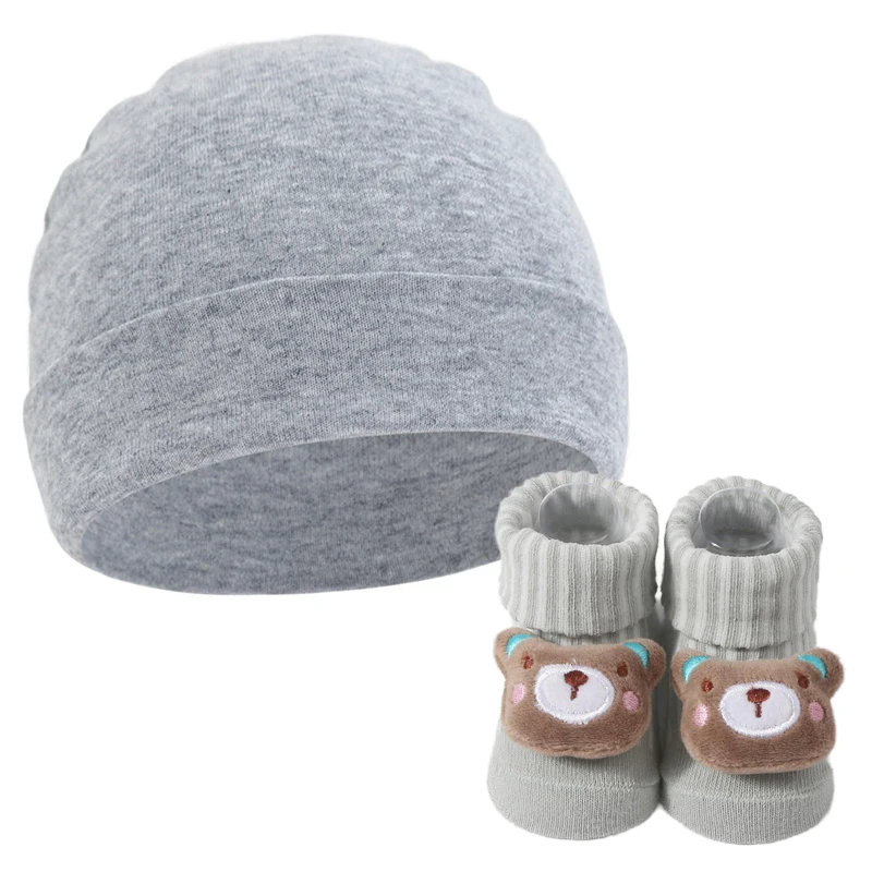 

2 шт., хлопковая детская шапочка для новорожденных от 0 до 6 месяцев, комплект носков с капюшоном, тюрбан, детская шапка для девочек и мальчиков, подарок для новорожденных, шапочка для младенцев