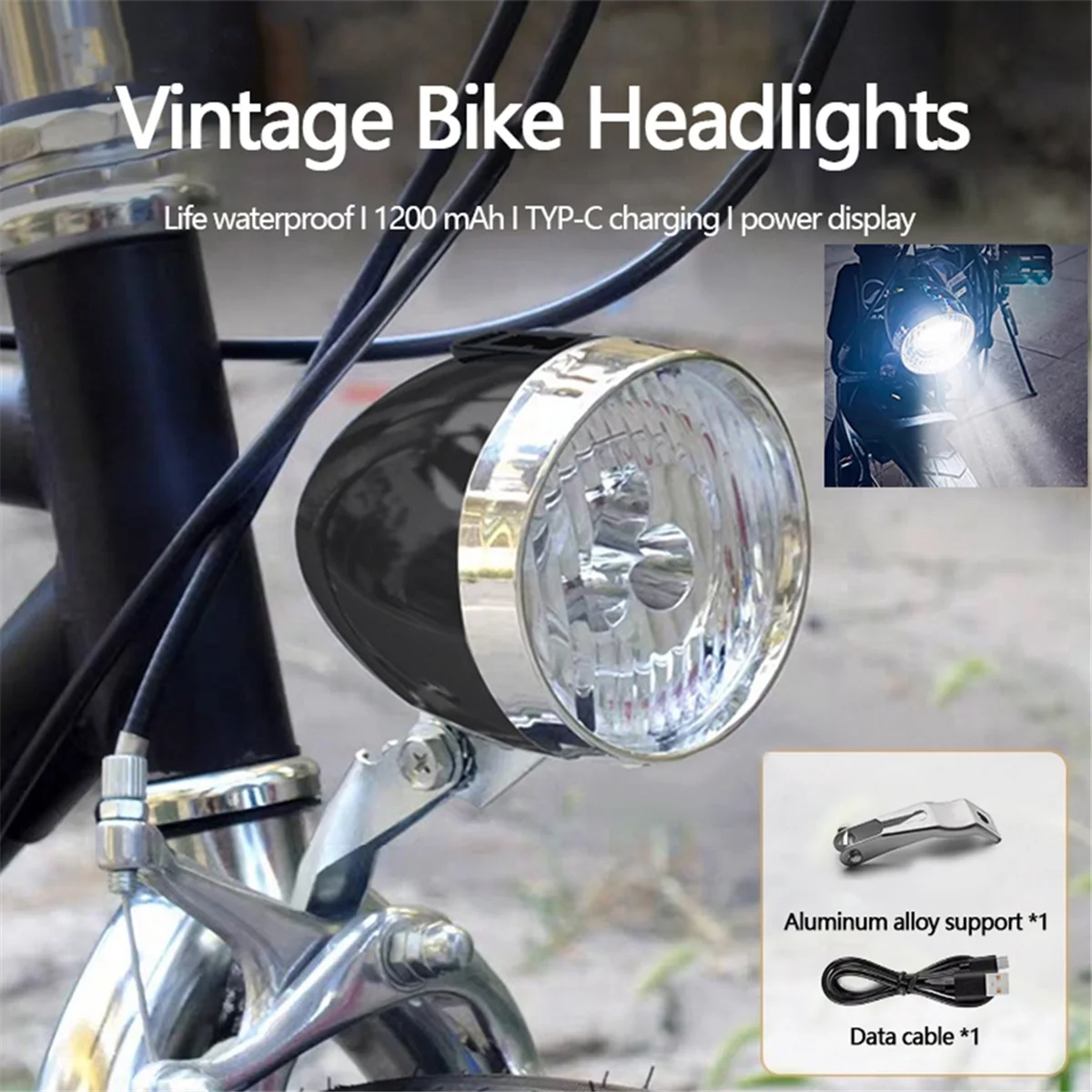 AA74 مصباح أمامي للدراجة عتيق من النوع C قابل لإعادة الشحن كلاسيكي للدراجة الجبلية ضوء أمامي 3 مصابيح LED للدراجة على الطرق ملحقات ركوب الدراجات
