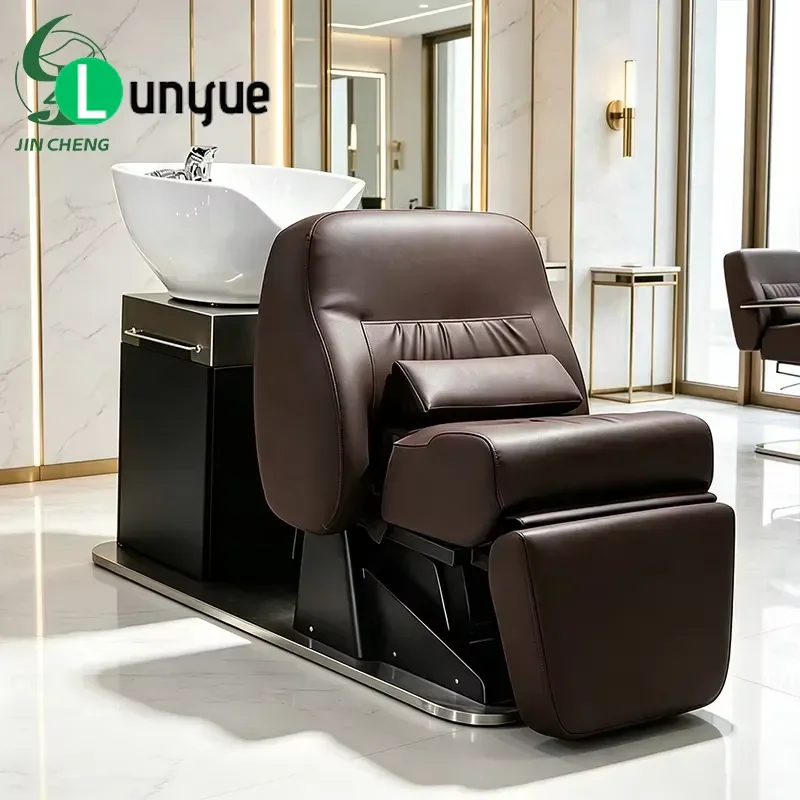 Modern Height Adjustable Ceramic Basin Shampoo Chair for Hotel and Workshop Use Durable Styling Station with Sink