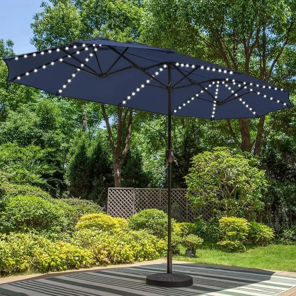 

13ft Large Patio Umbrella With Solar Lights Umbrellas for Garden Furniture Outdoor Navy Blue(No Base) Camping Parasol Beach the