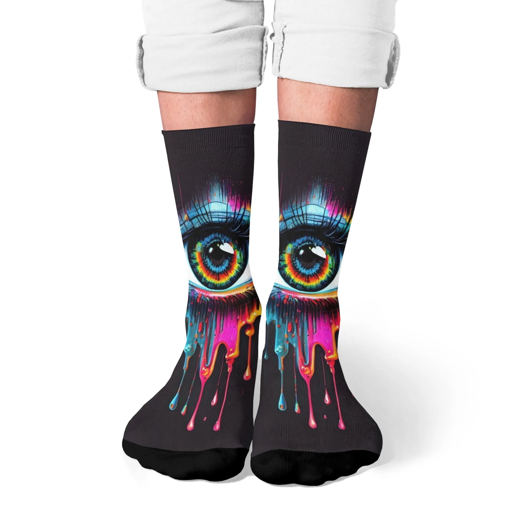 Bunte Augen Graffiti Neuheit Socken Lässige Mode Herren Socken Harajuku Retro Stil Glücklich Lustig Kompression Socken Party Geschenk