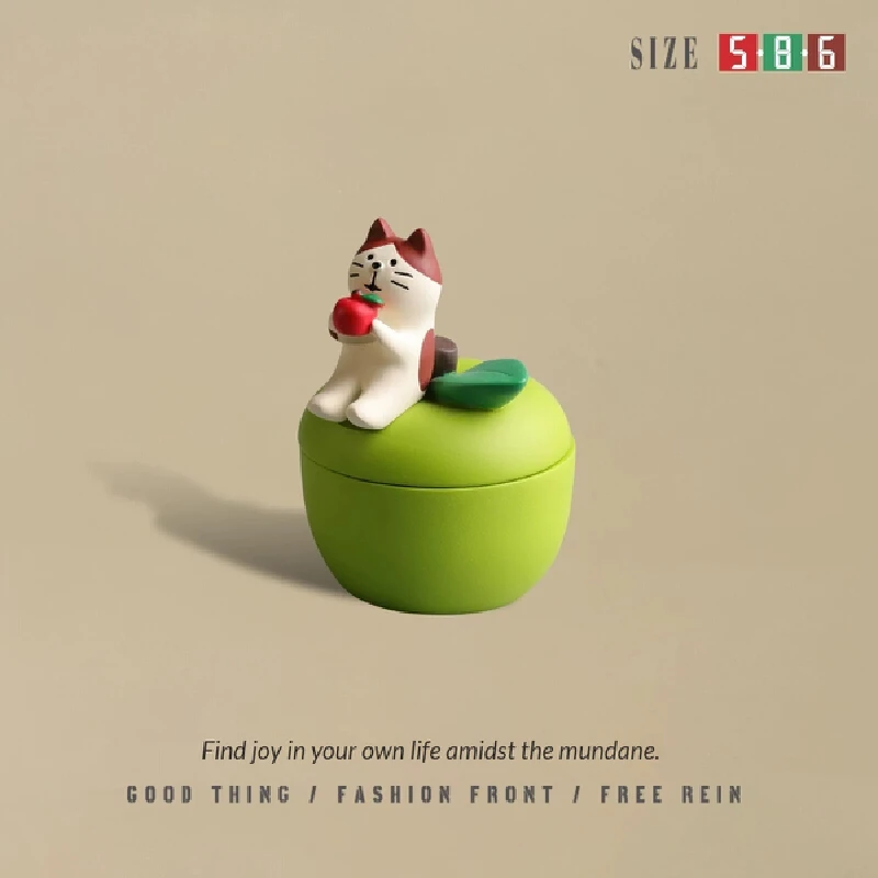 Christmas Decorations 2026 Fruit Shaped Storage Box Cute Cat Figurine Hand Painted Desktop Ornament Gift For Bedroom Home Decor
