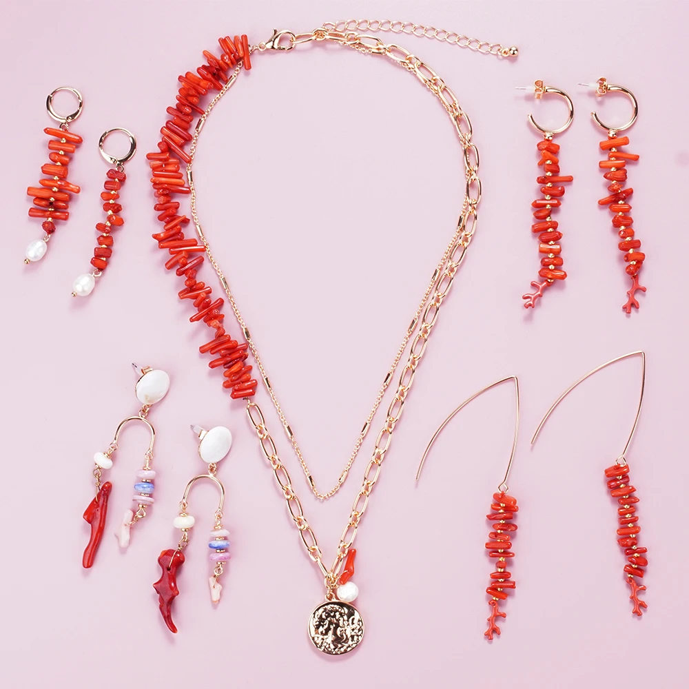 

Red Coral Stone Chocker Metal Necklace For Women Gold Plated Bohemia Ethnical Jewelry Casual Party Christmas 2024 New In Trend