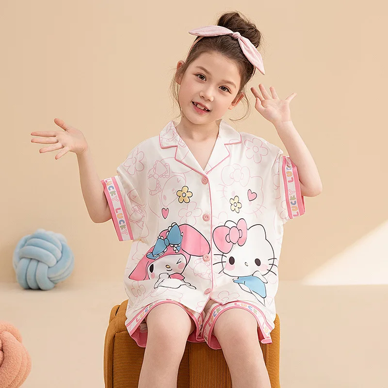 サンリオ-子供用アイスシルクパジャマ,半袖ラペル,家庭服,マイメロディー,女の子へのギフト,新しいコレクション