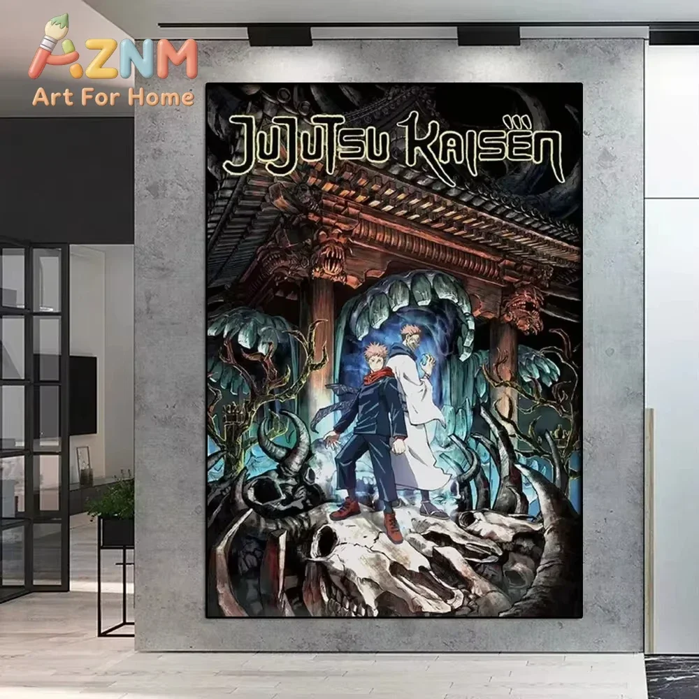 AZNM Jujutsu Kaisen Anime Canvas Wall Art Colorful Manga Character Canvas Painting Home Bedroom Decor Poster